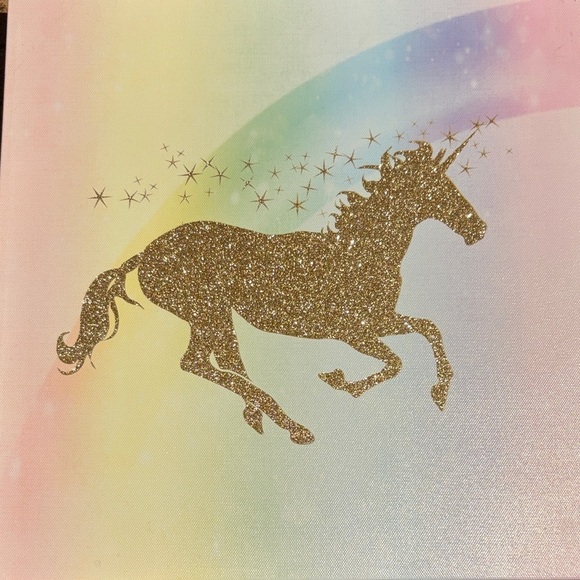 Other - Gold Glitter Unicorn Canvas Art | EUC | 12”x12”x1”
